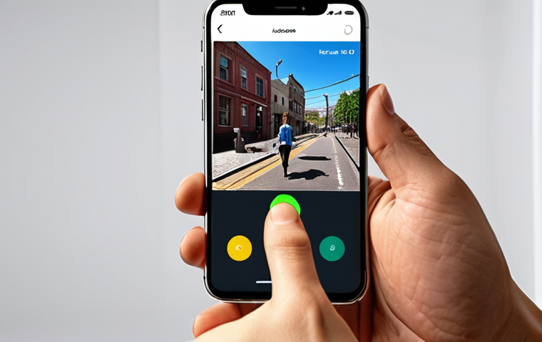 **Accessibility-focused AR interface:** A person interacting with an AR application. The UI elements are large, clear, and high-contrast, with alternative input methods like voice commands displayed. Consider colorblindness-friendly colors.