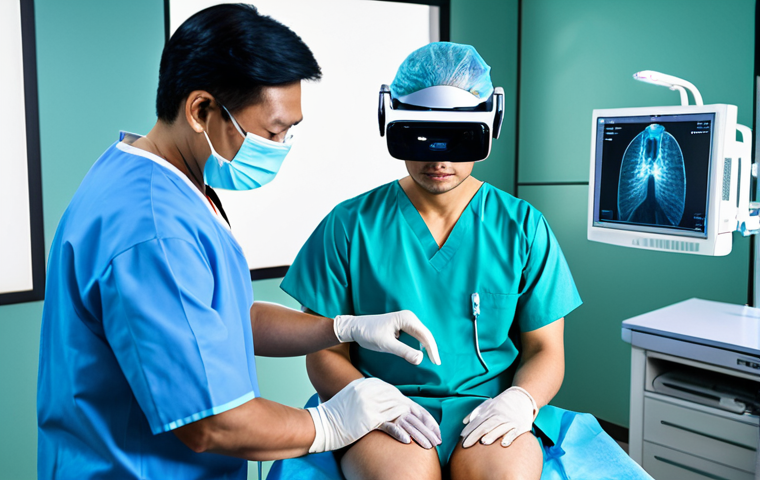 **Theme:** Thai Surgeon Training with XR
    *Prompt:* A professional Thai surgeon wearing scrubs and a VR headset, performing a simulated surgery on a holographic patient, modern operating room background, fully clothed, appropriate attire, safe for work, perfect anatomy, professional medical training environment, high quality.