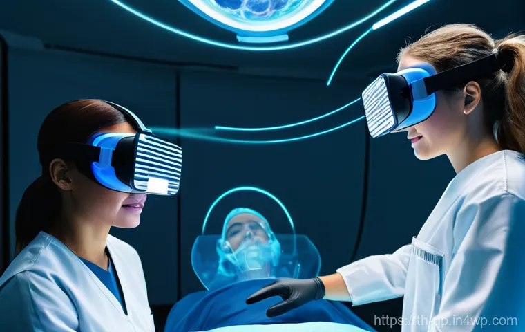 XR 콘텐츠에서의 게임화 요소의 활용 - **Prompt 1: Immersive Medical Training in XR**
    A group of focused medical students, both male an...