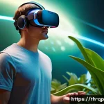 Home 22 XR 콘텐츠 상호작용 디자인의 필수 요소 목록 - **Prompt:** A young adult, wearing a sleek, modern VR headset, stands in a brightly lit, futuristic ...
