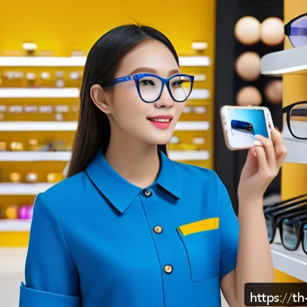 AR 기술 활용을 통한 고객 경험 혁신 - A modern Thai retail store interior featuring diverse customers using augmented reality (AR) applica...