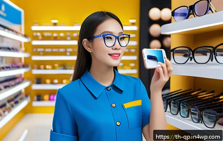 AR 기술 활용을 통한 고객 경험 혁신 - A modern Thai retail store interior featuring diverse customers using augmented reality (AR) applica...